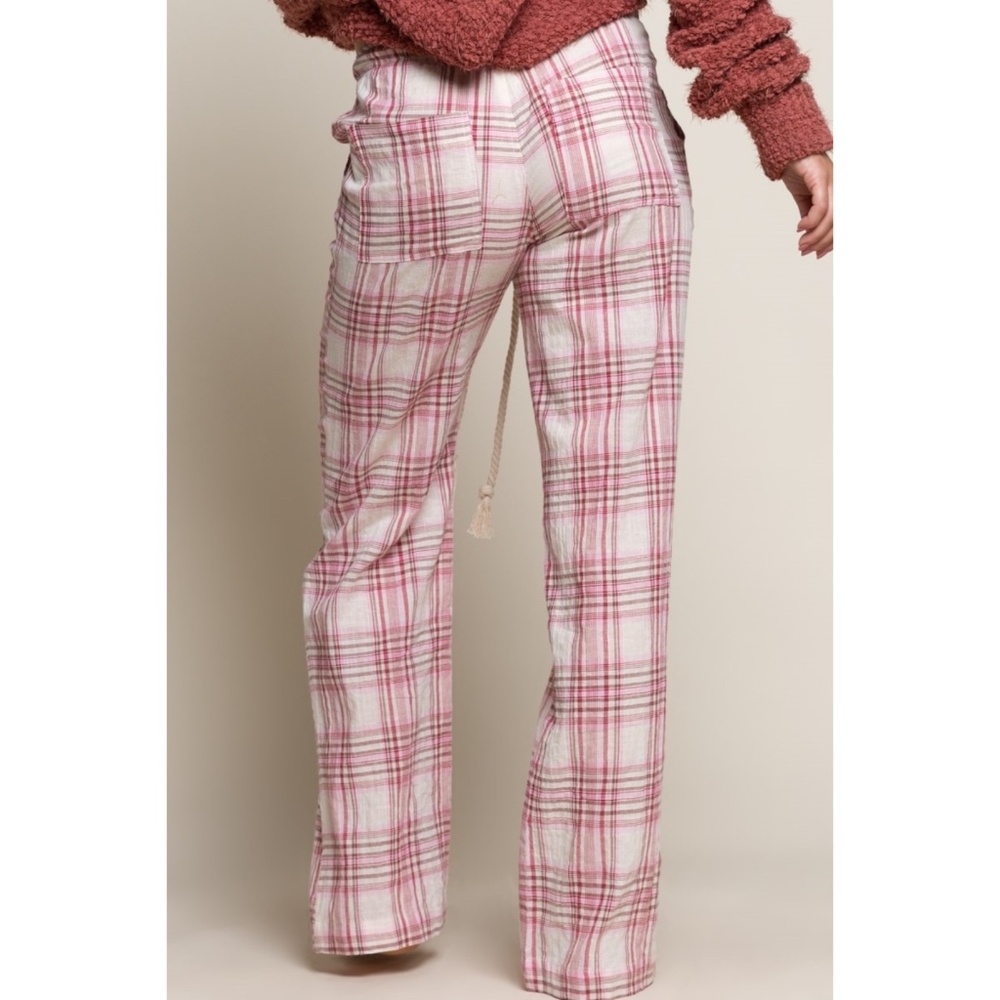 POL Red & White Plaid Drawstring Cotton Trouser Pants - Picture 5 of 7
